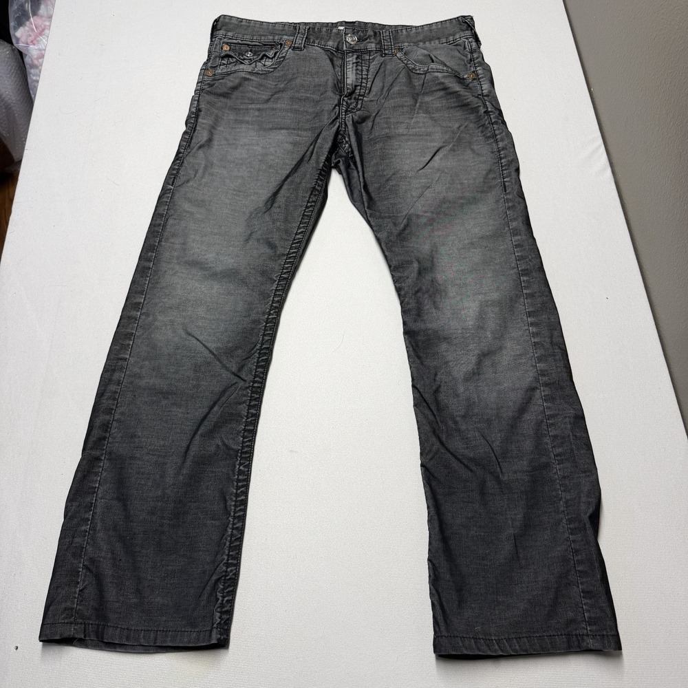 Vintage True Religion Rickey Men's 33x30 Seat 34 Corduroy Jeans Black Gray Y2K